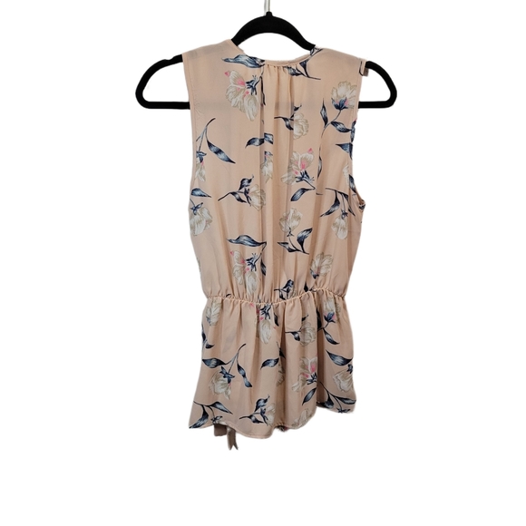 Sienna sky shirt, pink with blue and white flower designs, ties on side of waist - Picture 3 of 5